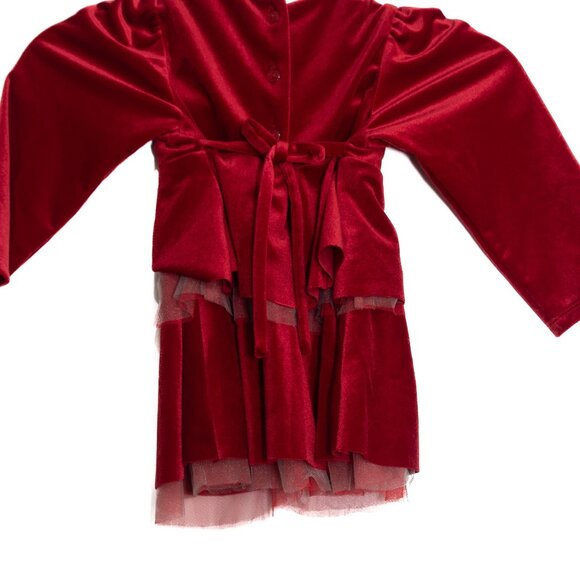 Isobella & Chloe Size 3T Girls Red Velvet Dress With Floral Appliqués & Tulle - Picture 7 of 8